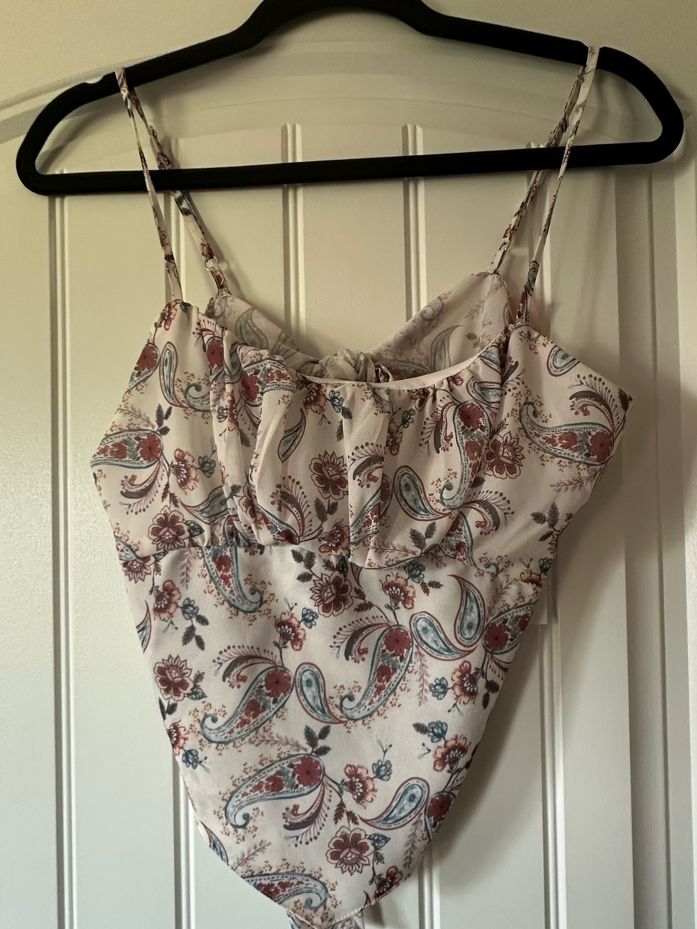Willow & Root Cream Paisley Ruffle Camisole with Red & Blue Accents